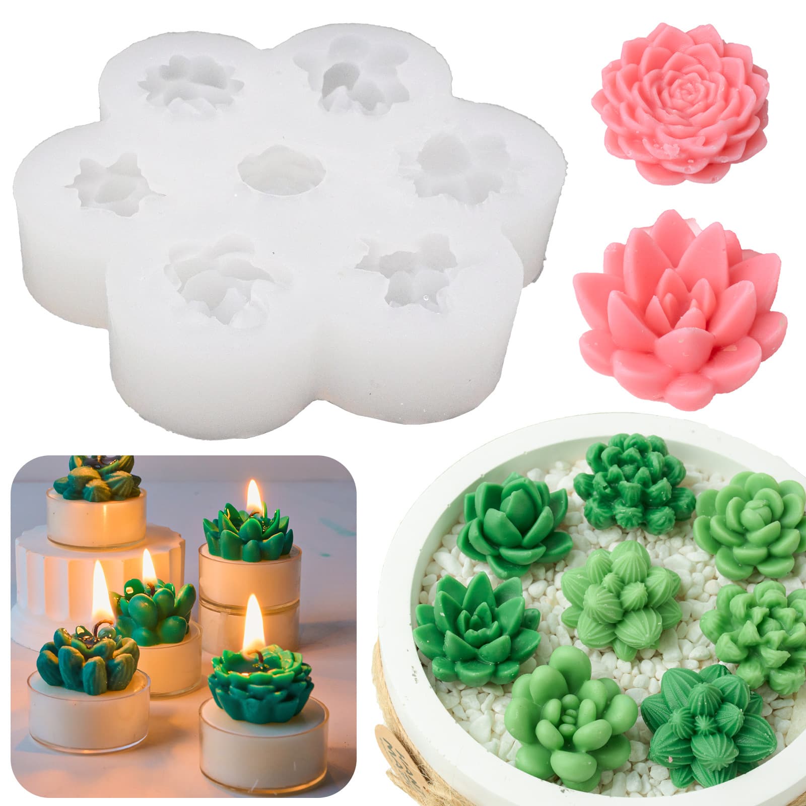 7-Hole Succulent Planter Candle Silicone Mold DIY Cactus Cake Baking 7-in-1 Chocolate Mold Baking