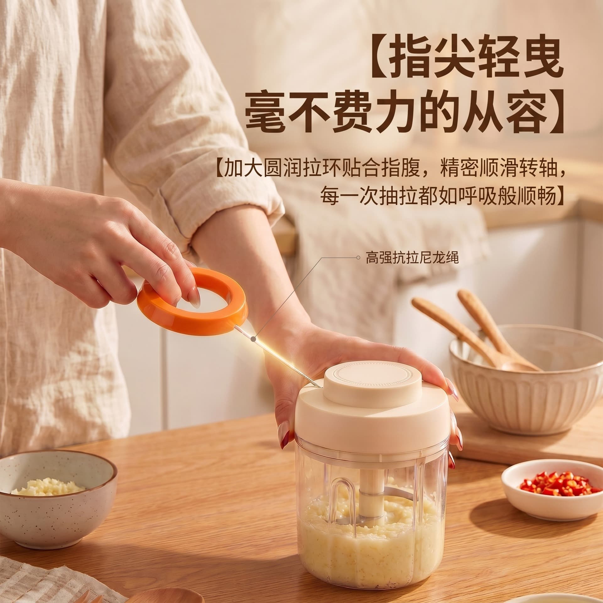 Hand-pulled garlic masher, portable garlic masher, portable and fall-resistant manual vegetable cutter, household food supplement machine 400ML large capacity