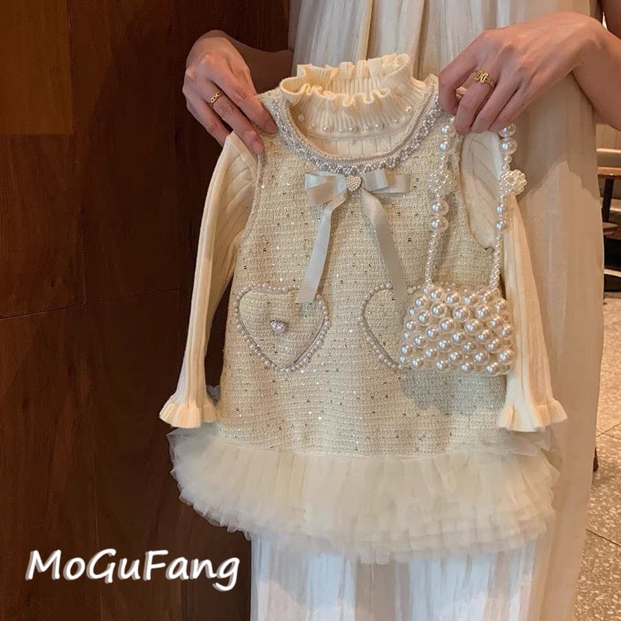 New Year's greetings dress for girls, little fragrant princess dress, winter 2024 new one-year-old dress, baby girl, velvet vest dress, fashionable