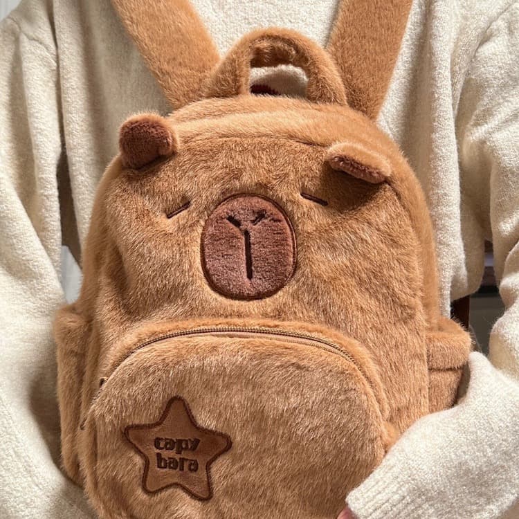 2024 New Capybara Plush Backpack, Cute Versatile Fur Bag for Women, Cartoon Student Small Backpack