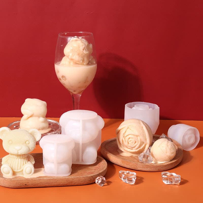 Trendy Valentine's Day Bear Ice Cube Silicone Mold High Transparency Silicone Ice Cube Mold Ice Cream Frozen Ice Ball Ice Box Ice