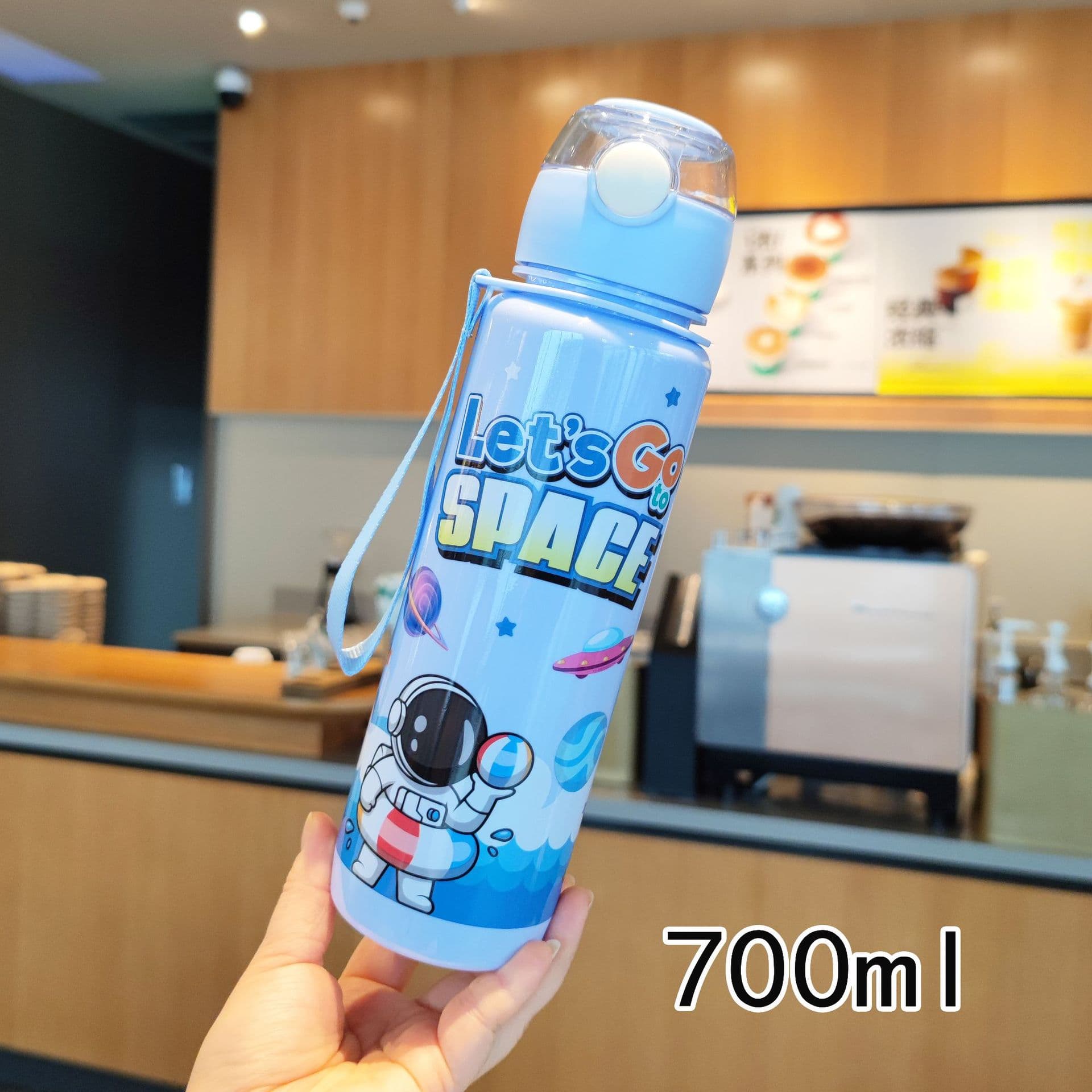 Pop-Up Lid Cross-Border New Cartoon Astronaut Water Bottle Kids Convenient Handheld Cup Straw Water Bottle Plastic Cup