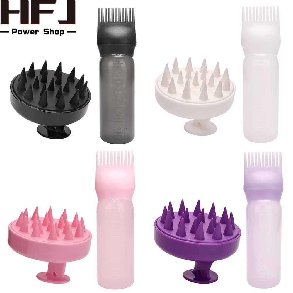 Hairdressing Tools Massage Shampoo Brush Shampoo Bottle Shampoo Comb Hair Dye Bottle Dry Cleaning Bottle Toothed Dry Cleaning Pot Set Ready for Sale