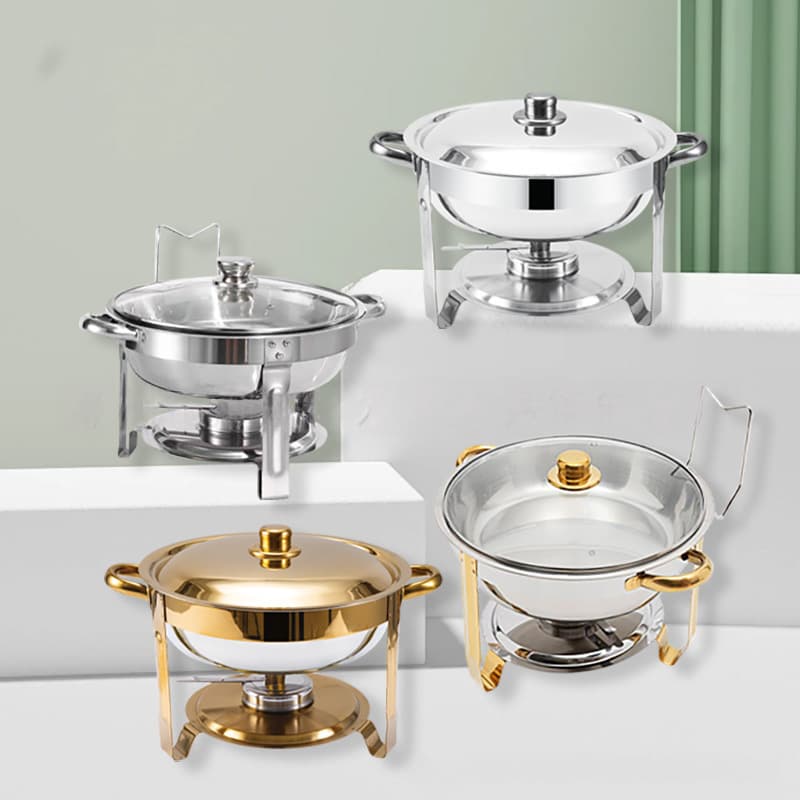 Foreign trade stainless steel buffet stove, restaurant gold round alcohol stove, source of buffet chafing dishes