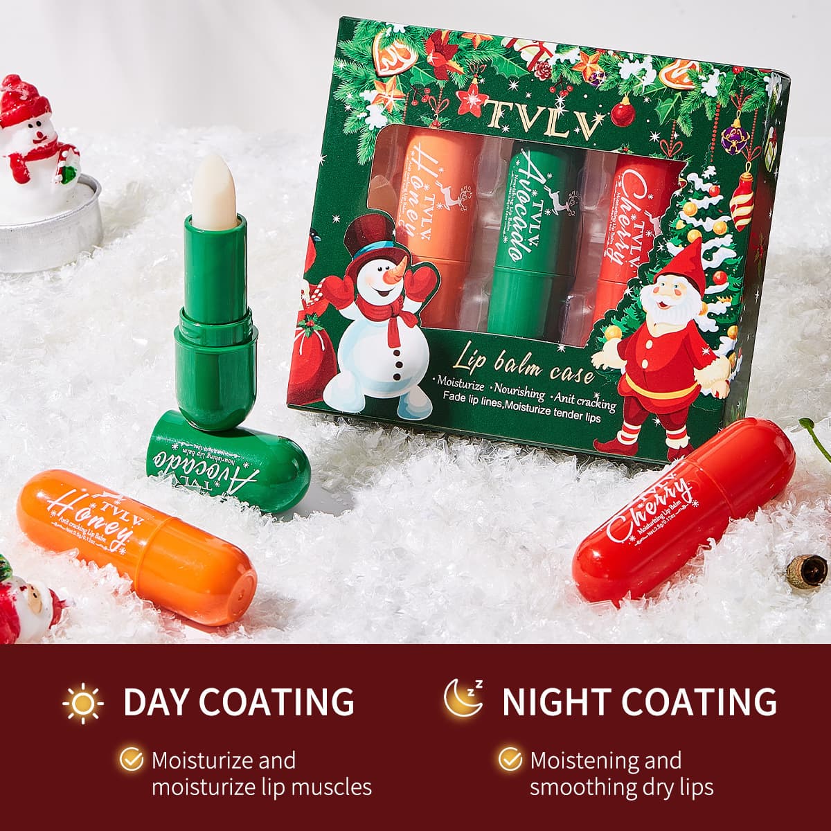 TVLV Christmas Moisturizing Lip Balm Set, Hydrating and Anti-Cracking, New Year Lip Care Cosmetics