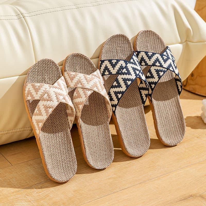 Linen Indoor Slippers Thick Bottom Summer Grass Woven Indoor Home Anti-Slip Deodorant Men Women Casual Style Slip-On Shoes