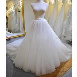 Women's Wedding Dress with Detachable Train, Tulle Lace High-Waist Tie Style for Travel Photography and Runway Shows