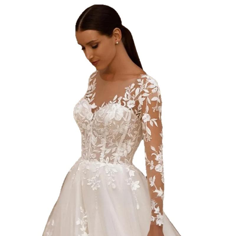 AliExpress Wedding Dress Bridal Outdoor Photo Shoot Long Lace Long Sleeve High-End Train Gown 2025 New Arrival