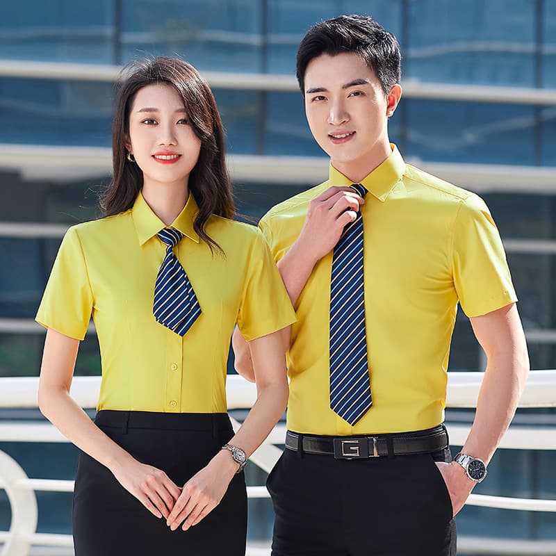 Summer Short Sleeve Yellow Shirt Slim Fit Men and Women Same Style Business Shirt Interview Formal Wear Custom LOGO