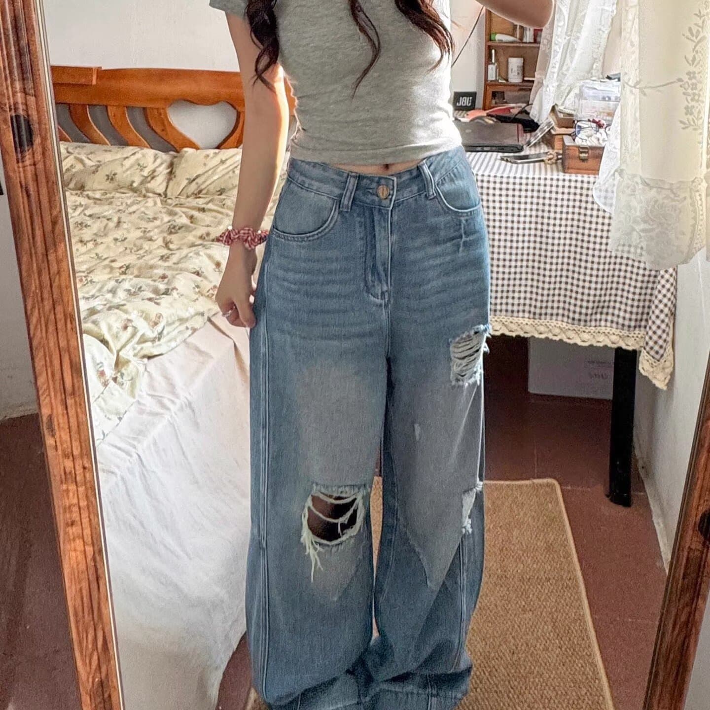 American Street Washed Distressed Ripped Jeans for Men, Spring/Autumn Straight Loose Fit High Street Vibe Long Pants