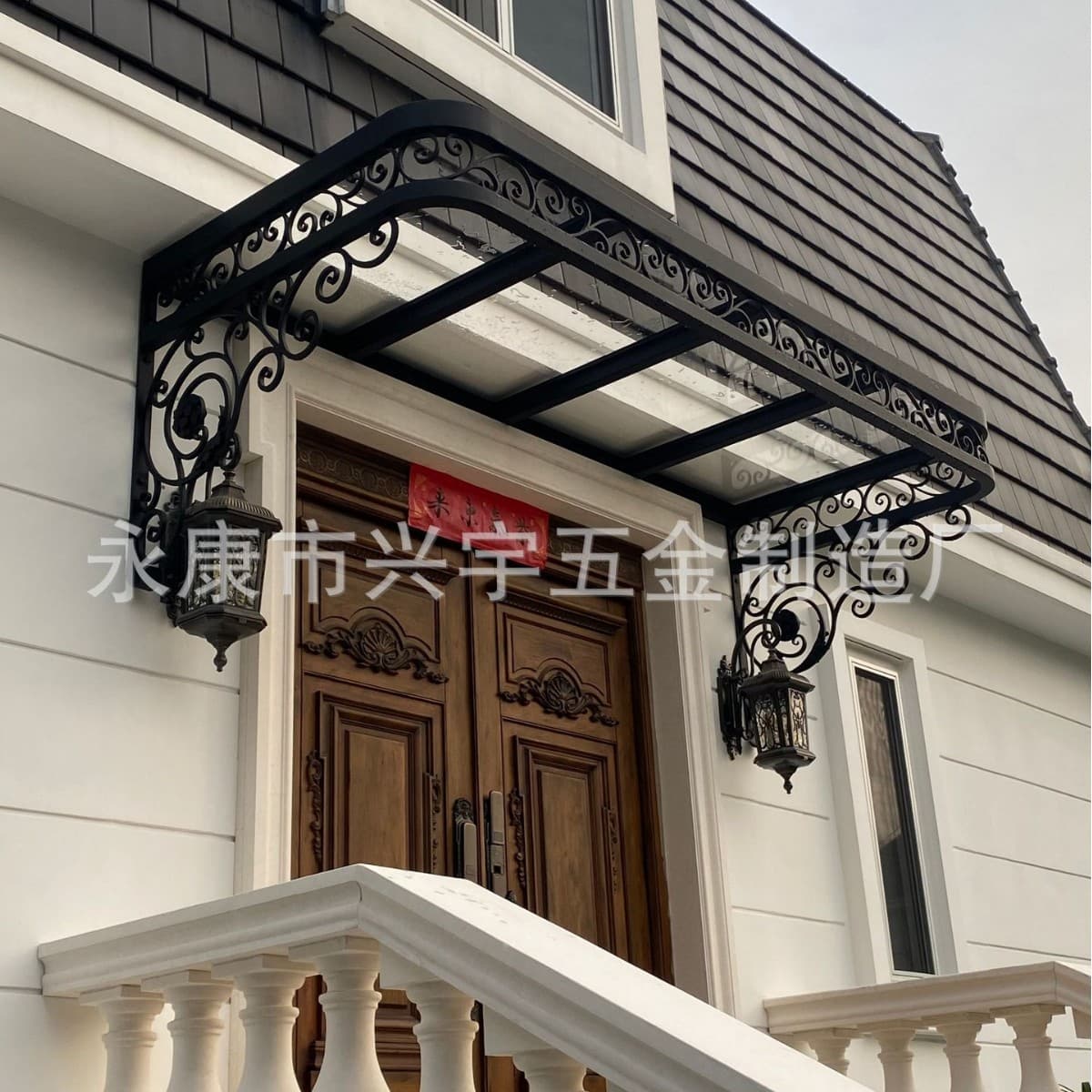 Wrought Iron Rain Canopy, Outdoor Rain Protection for Balcony, Window, Garden Sunshade, Villa Courtyard Entrance Canopy, Transparent Rain Tower