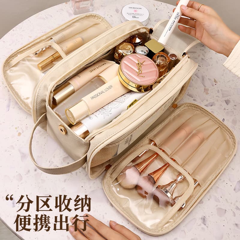 Large Capacity High-End Retro Double Zipper Cosmetic Bag, High-Value Travel Portable Multi-Functional Wash Storage Bag