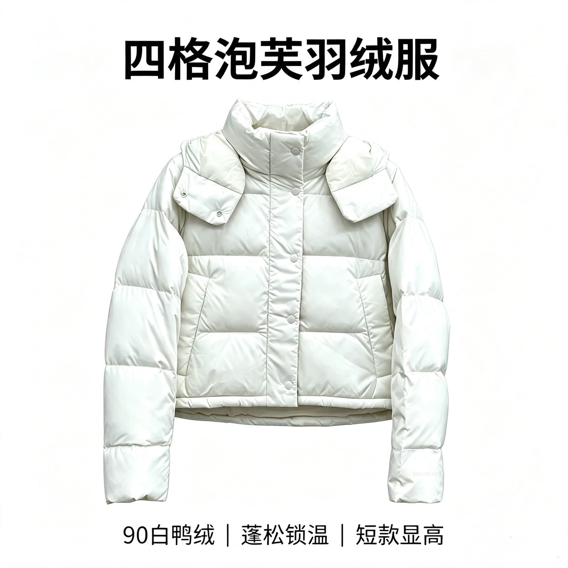 26 New LUlu four-panel sweet and tender detachable hooded puff down jacket warm short casual white duck down jacket