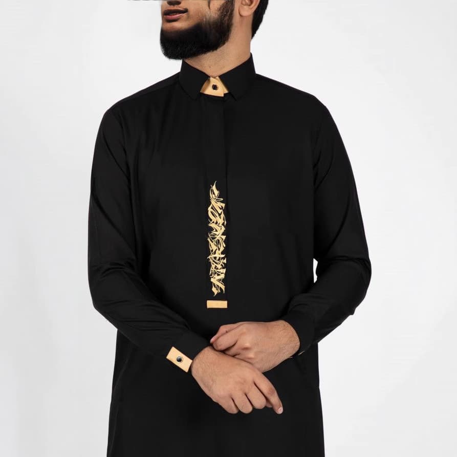 2025 New Fashion Men's Robe Embroidered Long Shirt with Pockets