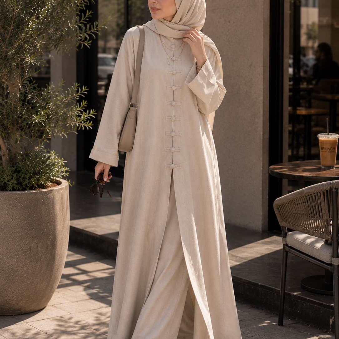 2026 Spring and Summer European and American Cross-Border Foreign Trade New Chinese Style Robe Retro Button Stand Collar Shirt and Pants Suit