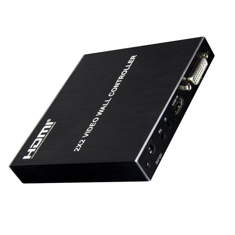 2x2 video wall unit with HDMI and DVI signal inputs and audio/video separation.