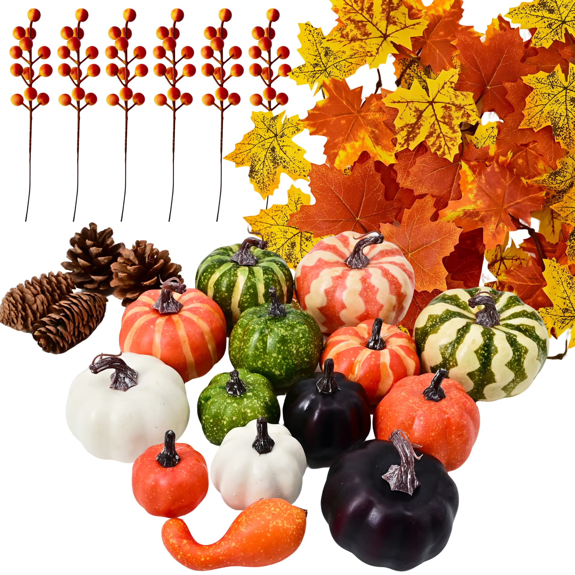38-piece combination autumn decoration home artificial maple leaf harvest holiday pumpkin pine cone berry set arrangement cross-border
