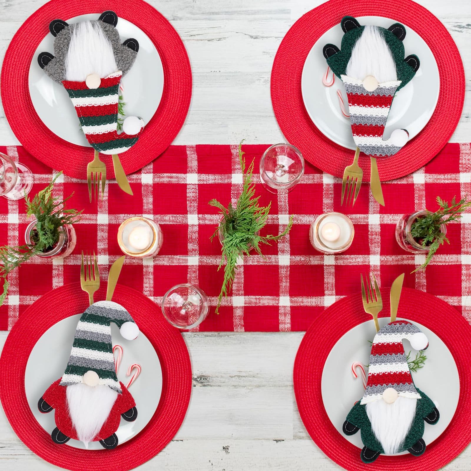 Cross-border Christmas faceless doll knife and fork set restaurant decoration Rudolph the dwarf striped Christmas knife and fork set decoration