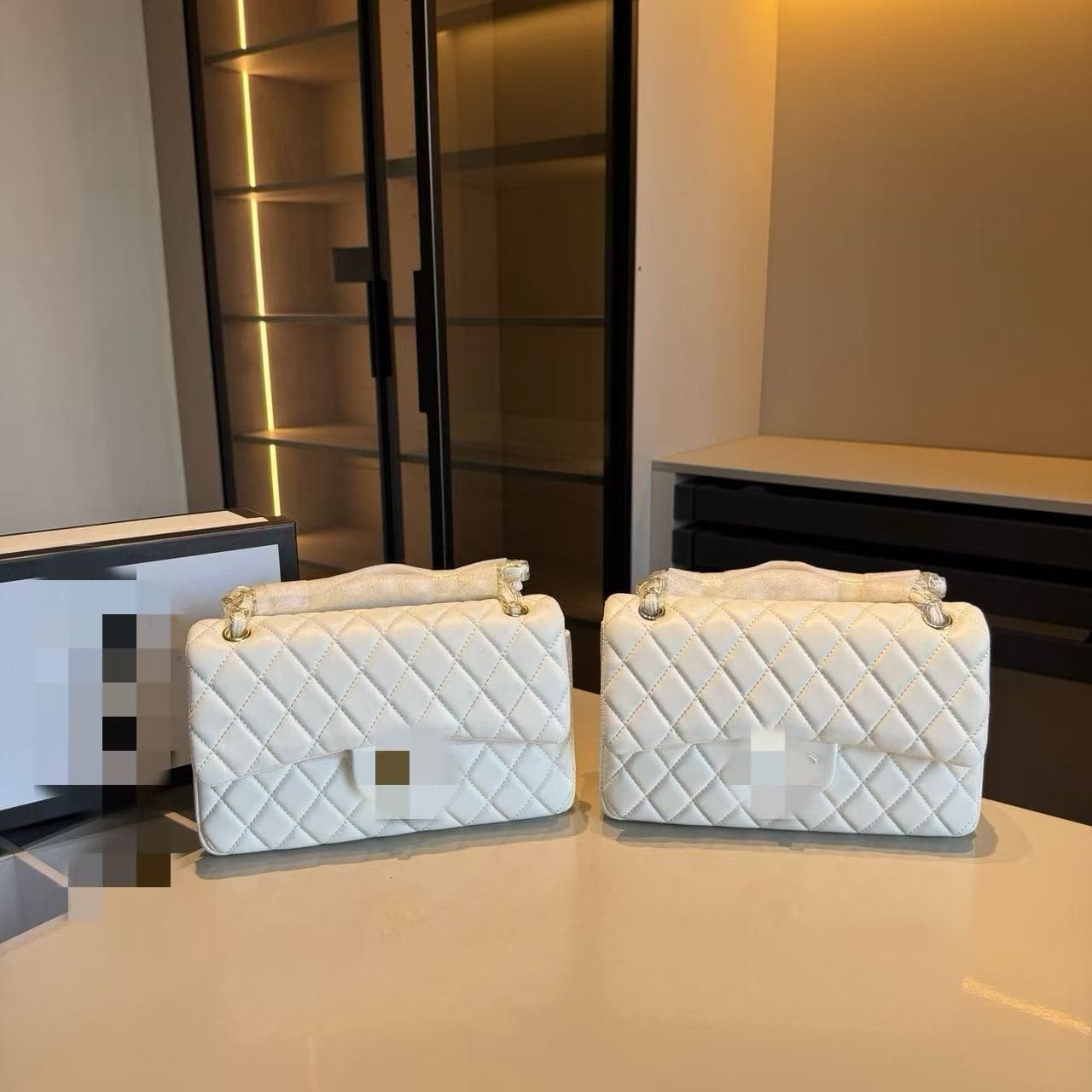 Classic Chanel-Style CF 25cm Lambskin Texture Chain Shoulder Bag, Top-Layer Cowhide, Crossbody Flap Chain Bag for Women