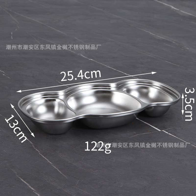 304 stainless steel dinner plate divided into three compartments, lunch box, fast food plate, kindergarten school canteen meal plate, children's baby tableware