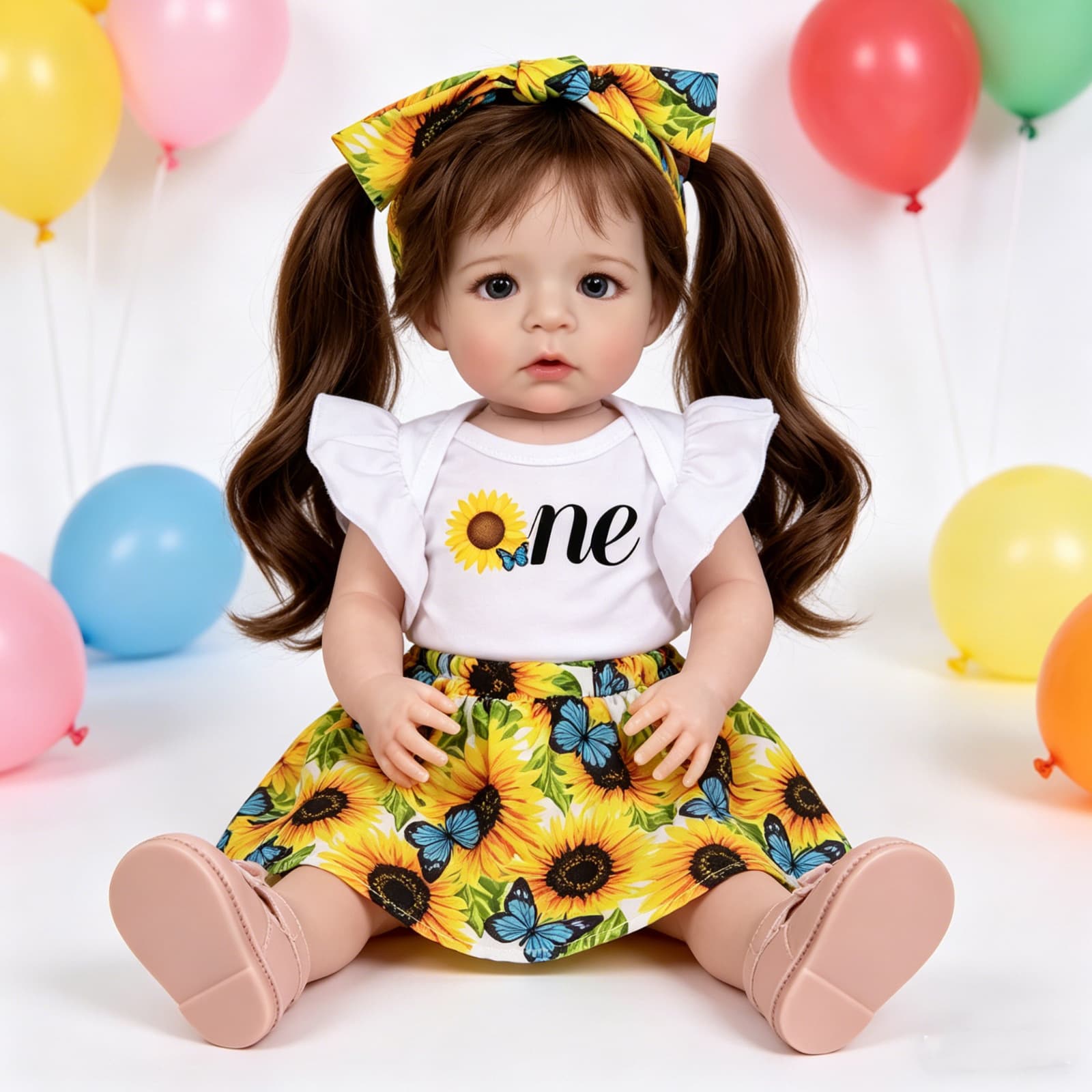 Cross-Border Exclusive Reborn Baby Doll Birthday Party Outfit 22-Inch Spaghetti Strap Bodysuit Dress with Headband 3-Piece Set
