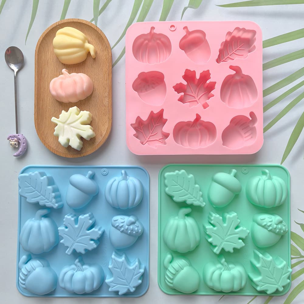 9-Cavity Pumpkin Maple Leaf Silicone Candy Mold Harvest Season Halloween DIY Pudding Cake Baking Mold 655