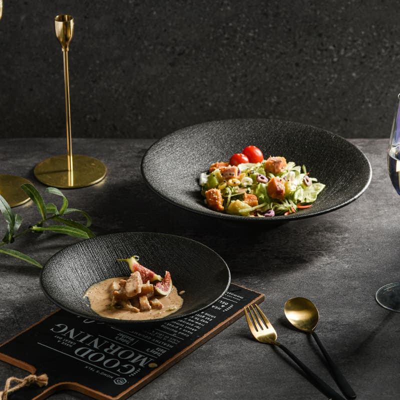 Japanese Ramen Bowl Pasta Bowl Ceramic Horn Bowl Creative Retro Black Restaurant Hotel Salad Bowl Japanese Noodle Bowl