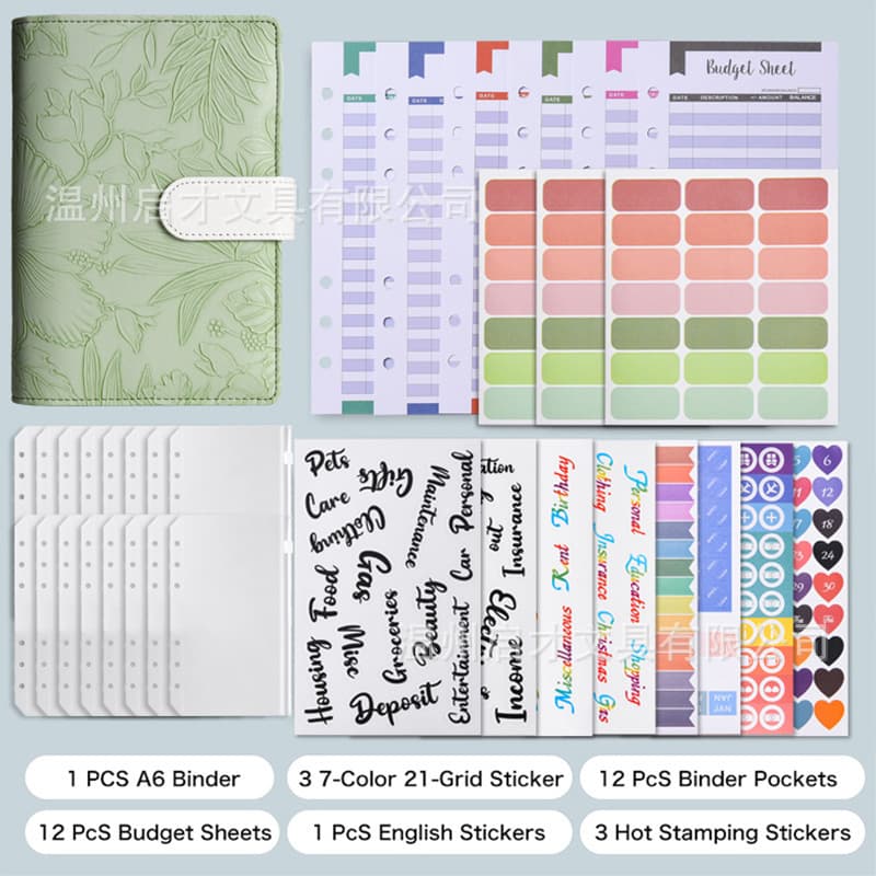 Macaron Pattern Embossed Leather Cover A6 Notebook Refillable Ring Binder for Business Planning And Cash Flow Budgeting