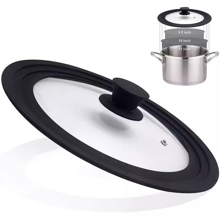 Multi-Function Pot Lid Japanese Smart Lid Tempered Glass Silicone Pot Lid Multi-Size Universal Pot Lid General Household