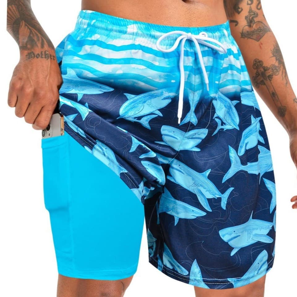 2026 Cross-border European and American Fashion Loose Casual Beach Surfing Shorts with Lining Quick Dry 3D Print Five-Point Pants