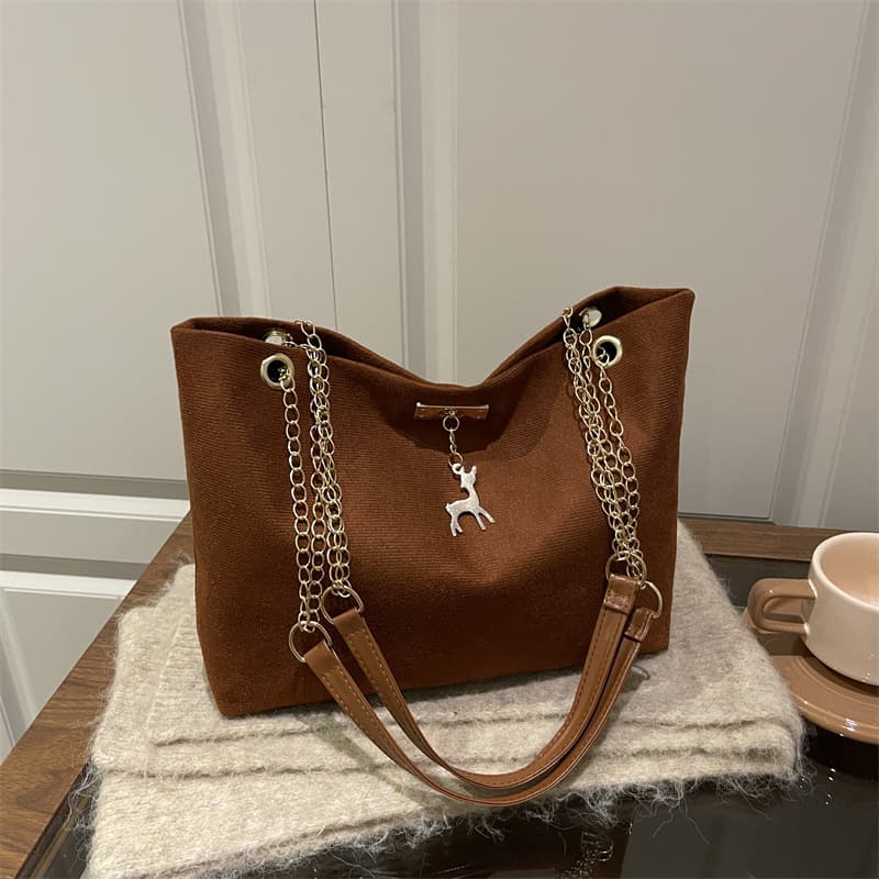 Women's Suede Fashion Vintage Metal Chain Shoulder Bag Handbag Tote Bag Underarm Bag
