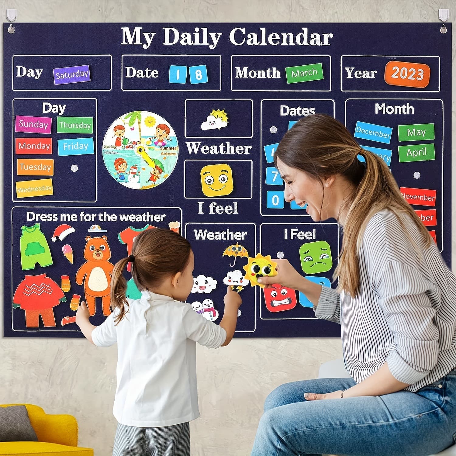 Felt English Daily Calendar Board Weather Learning Board English Auxiliary Teaching Aids Classroom Decoration