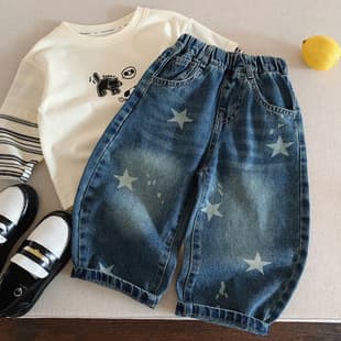 Boys and Girls Jeans 2026 Fall New Kids' Five-Pointed Star Cute Curved Leg Casual Fashion Stylish Jeans