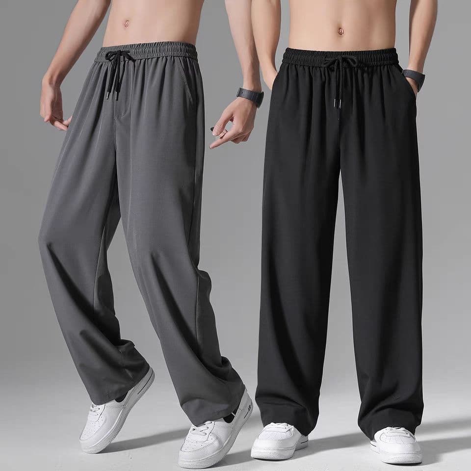 Ice Silk Pants for Men Summer Long Pants Fashion Loose Straight Leg Thin Casual Pants Versatile Breathable Sports Pants