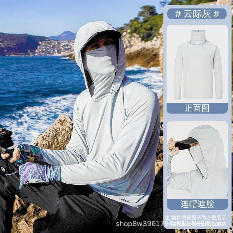 Cross-border Hot Selling Men's Fishing Shirt Summer Sun Protection Hoodie UV Protective Lightweight Breathable Fishing T-shirt