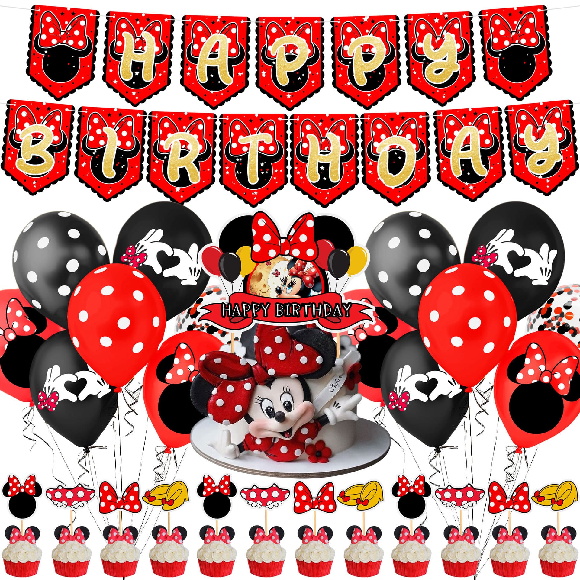 Cartoon Mickey Mouse Birthday Party Banner Cake Topper Balloon Set Kids Birthday Party Decoration Toy