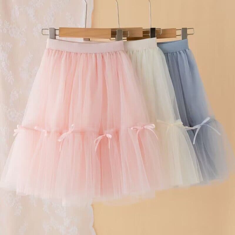 Girls' Skirts 2026 New Style Short Skirts Summer Stylish Pleated Skirts for Older Children Mesh Skirts Mid-Length Puffy Skirts