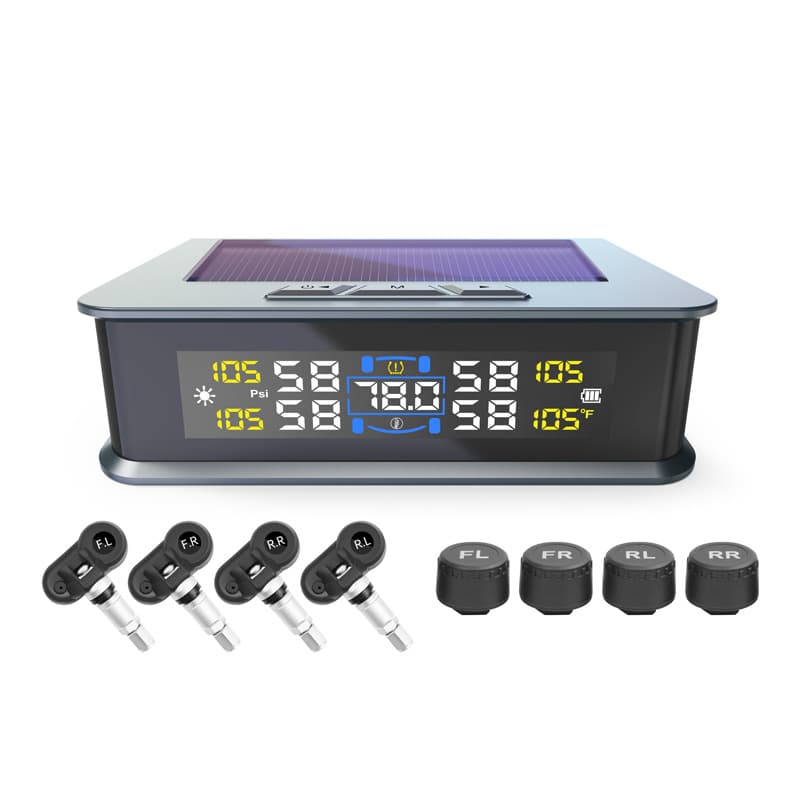T15 Solar Tire Pressure Monitoring Upgrade with In-Car Ambient Temperature Detection for Four Tires