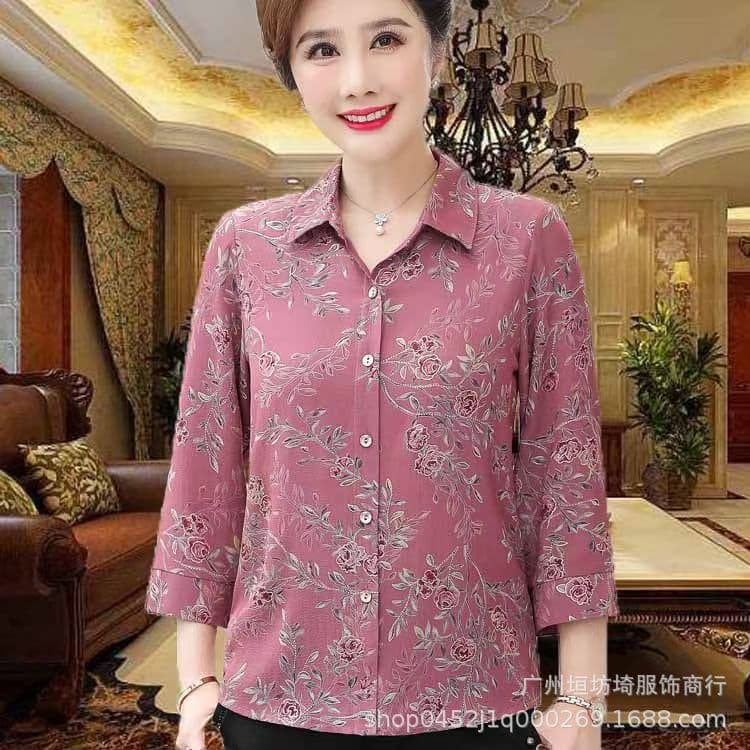 New 65-Year-Old Grandma Elderly Women's Shirt T-Shirt Spring-Summer Ice Silk Print Plus Size Mother's Wear