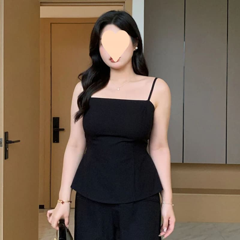 Plus Size Slimming Camisole Vest Top for Women Summer Black Solid Color Sleeveless Blouse