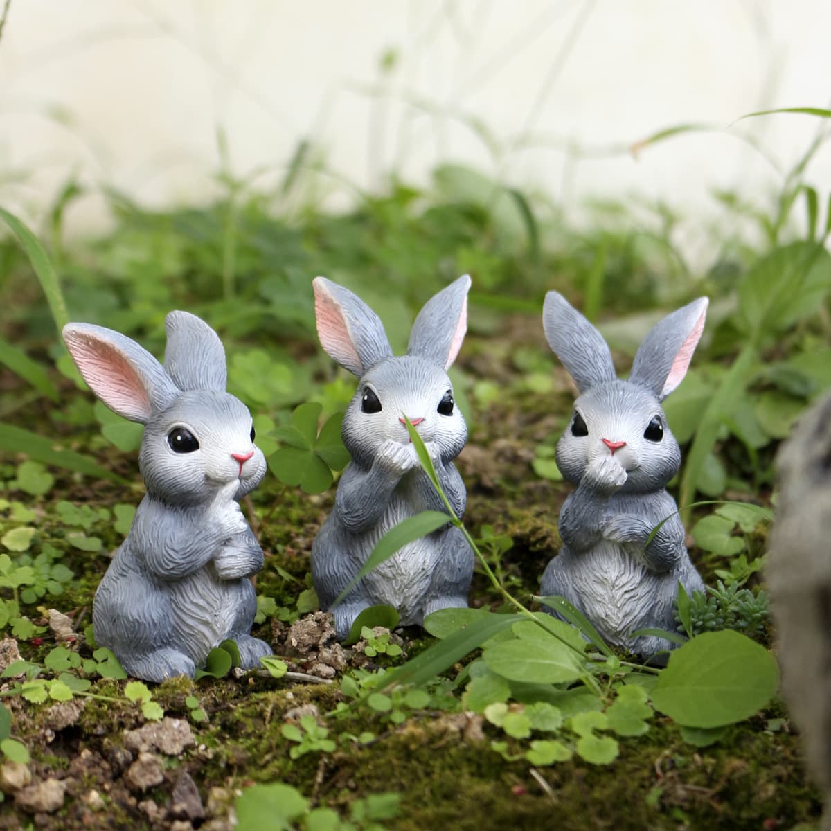Rustic Three Rabbits Resin Figurine Outdoor Garden Lawn Decor Succulent Potted Micro Landscape Ornament