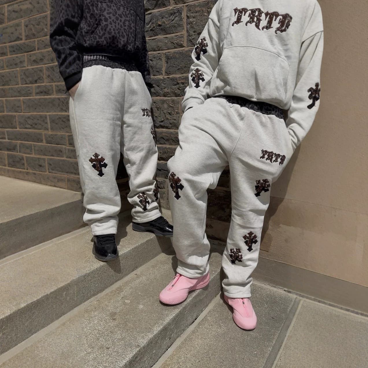European and American cross-border high street retro cross patch sweatshirt couple style loose and versatile leggings sweatpants foreign trade trend