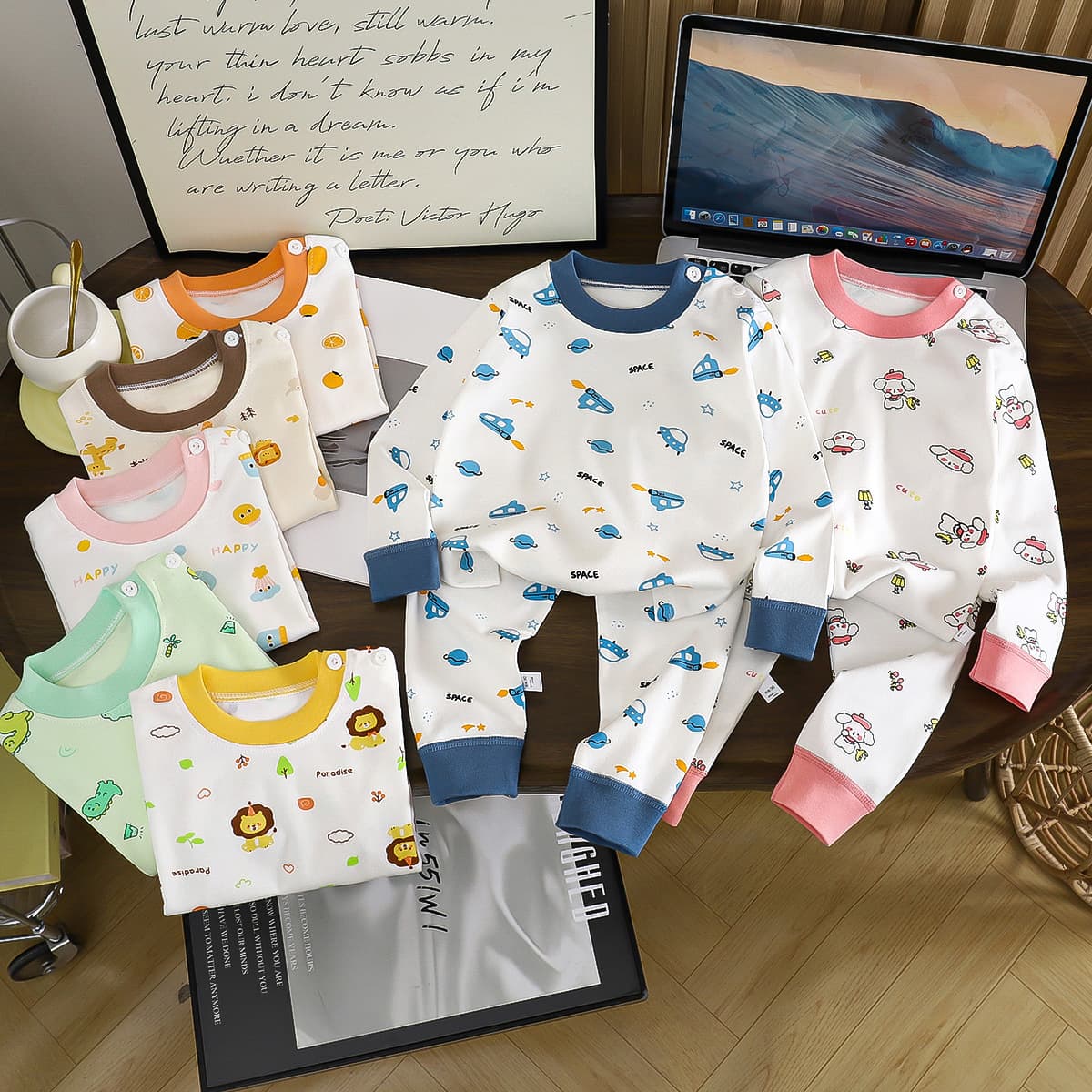 Children's Cotton Underwear Set, New Autumn Style, Boys' Home Wear, Baby Warm Girls' Autumn Long-Sleeve Top and Bottom