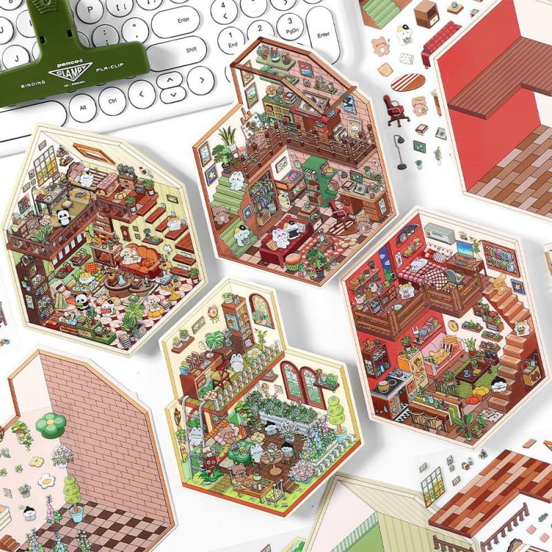 Infeel.Me Two-Layer Landscape Stickers My Little House Series Miniature 3D No-Cut Scene Scrapbook Quiet Book