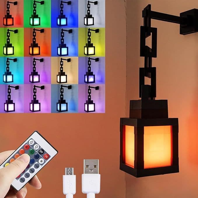 Minecraft Glowing Lantern Night Light Rechargeable Torch Lamp Kids Bedroom Ambient Light Model Decoration Lamp Gift