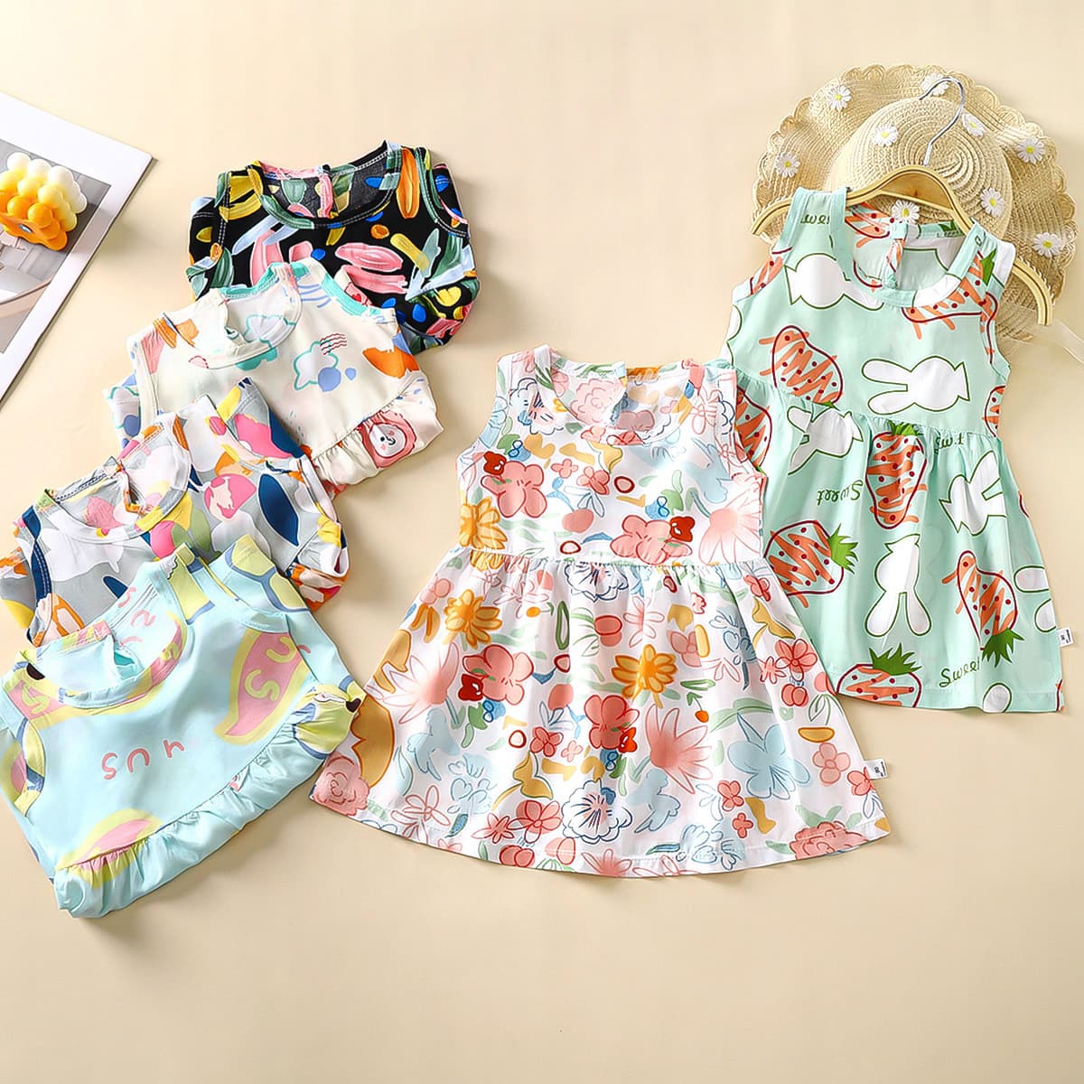Children's Princess Dress Girls' Dress Summer 2024 Children's Skirt Artificial Cotton Silk A-line Skirt