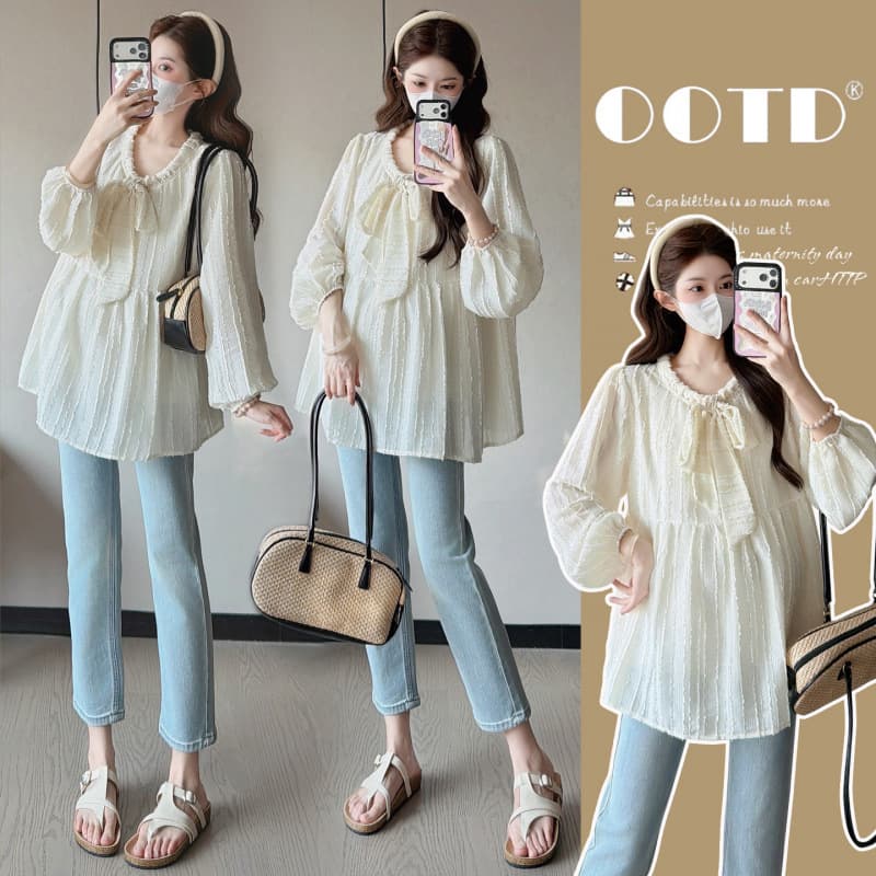 Maternity wear spring and autumn long-sleeved loose and fashionable Korean version versatile age-reducing baby doll tops maternity tops