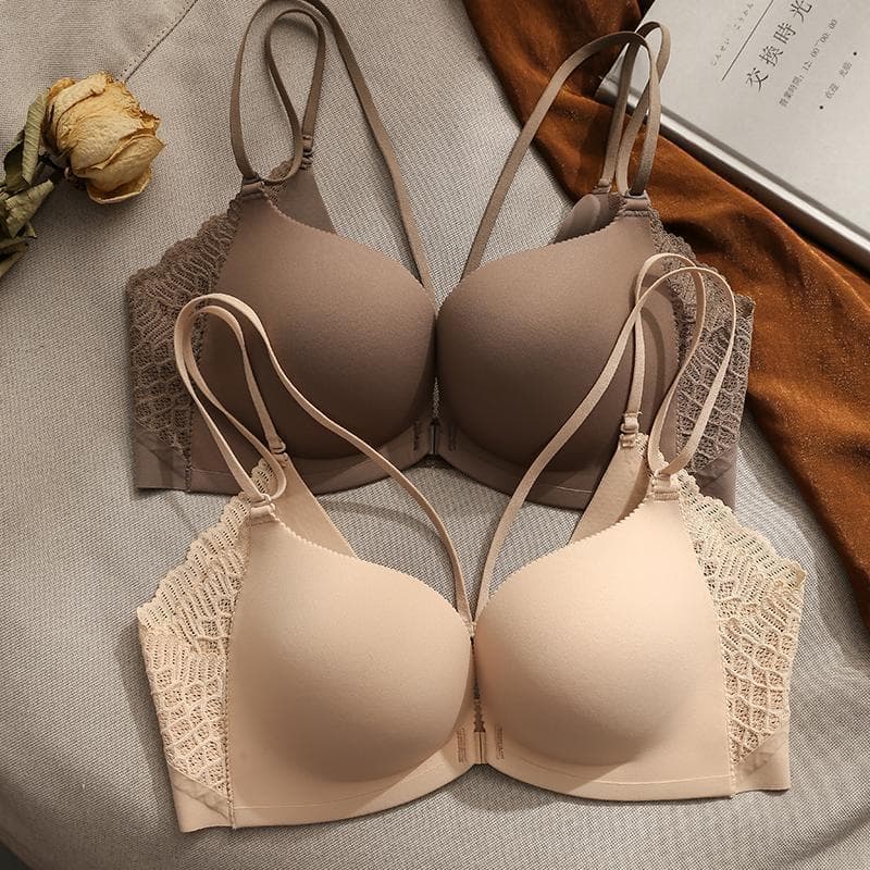 Japanese Backless Front-closure Bra Set Wire-free Underwear Women Small Bust Enhancing Thickened Flat Chest Seamless Push-up Bra