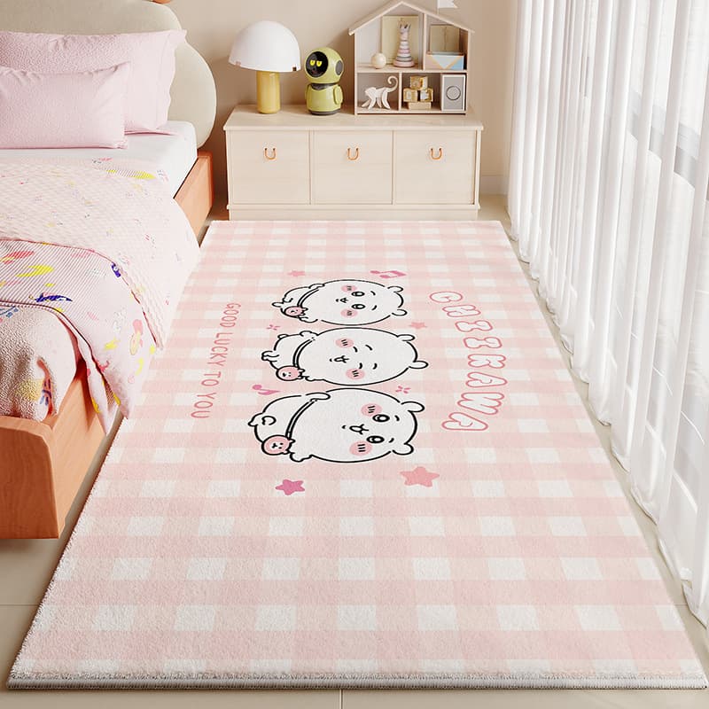 Cartoon bedside rug for girls' room, princess rug for bedroom, non-slip, stain-resistant, faux cashmere