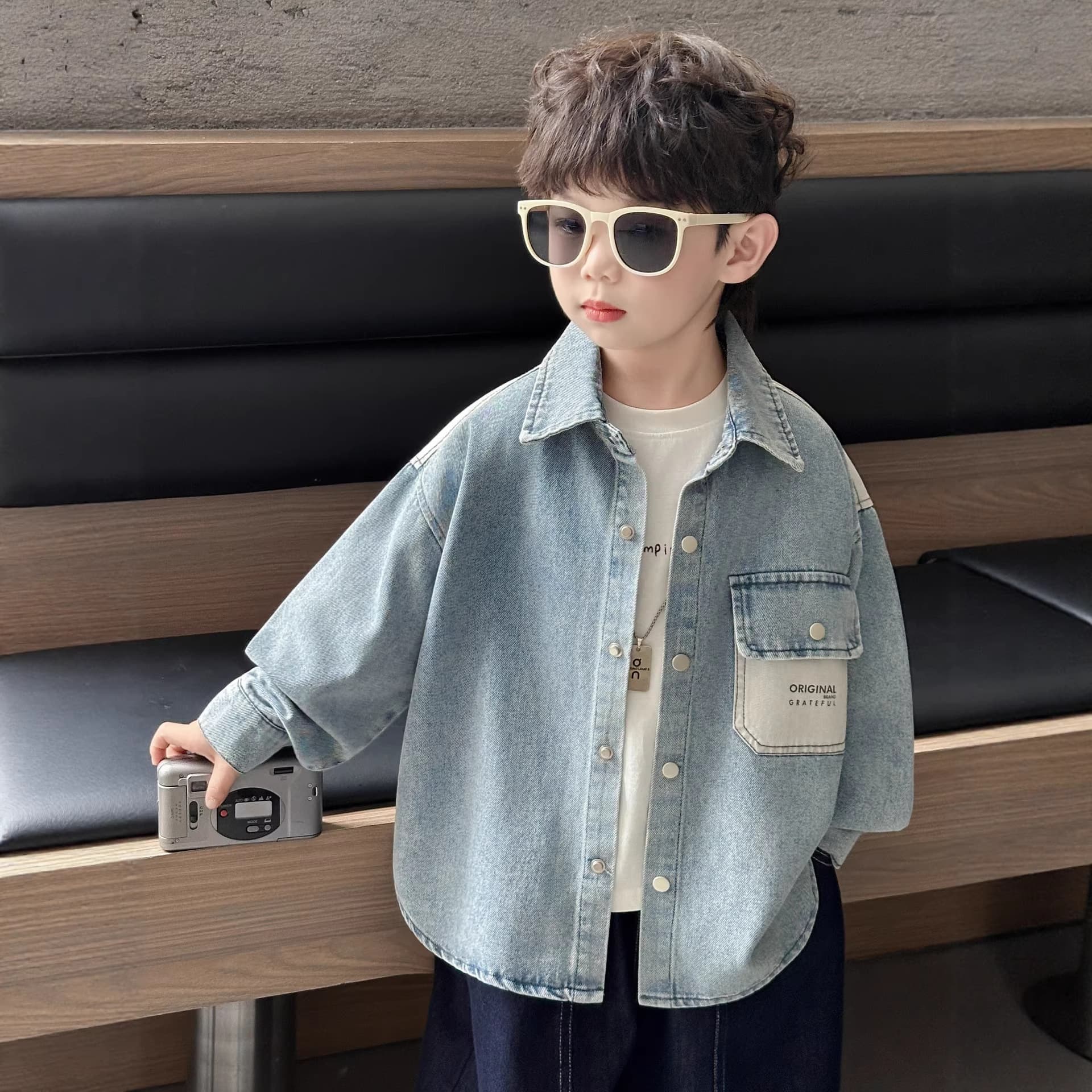 1395 Boys Denim Jacket Spring Autumn Thin New Korean Style Chic Shirt Jacket Baby Spring Clothing